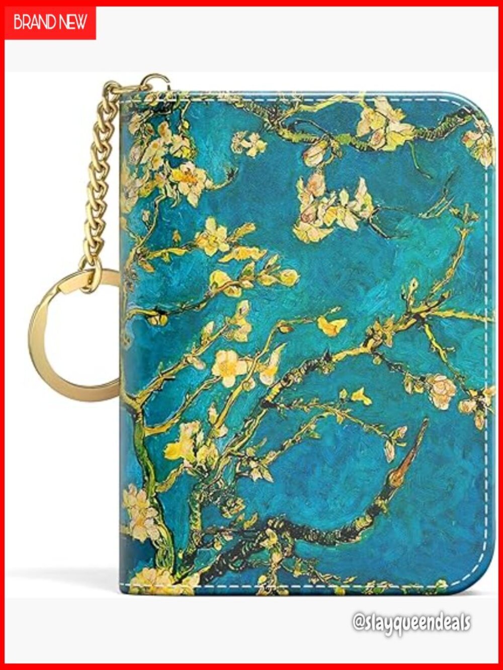 Slim RFID Leather Card Holder with Zipper and Keychain, 12 Slots